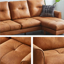 KaguBuy カトレイ 組立設置 ソファ ソファー カウチソファ 幅196cm 左カウチ 右カウチ オットマン 組み替え自由 レザー風 レザーファブリック 3人掛け アンティーク ブラウン キャメル おすすめ 高級感【大型商品】
