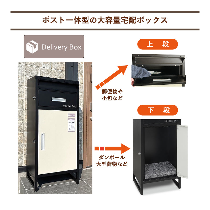 ポスト一体型宅配ボックス 宅配BOX ポスト付き宅配ロッカー 大容量 両開き 防犯 防水 防塵 置き型 ポスト一体型 配達ボックス 選べる3色 レヘーナ