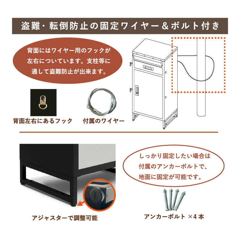 ポスト一体型宅配ボックス 宅配BOX ポスト付き宅配ロッカー 大容量 両開き 防犯 防水 防塵 置き型 ポスト一体型 配達ボックス 選べる3色 レヘーナ