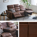 【組立設置無料】電動リクライニグ ソファー 電動ソファ レザー調 幅188cm USBポート テーブル レザー風 レザーファブリック 3人掛け 4人掛け 座面高42cm アンティーク ブラウン キャメル 高級感 ルシア【大型商品】