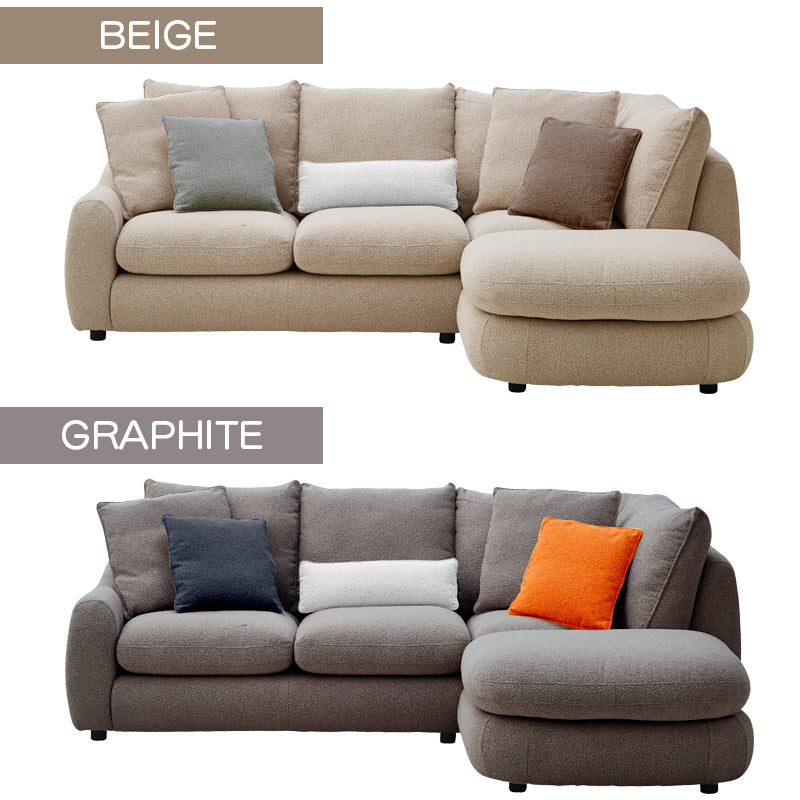 【開梱設置無料】カウチソファー 布張り ファブリック ブークレ生地 フェザー入り オットマン 3人掛け 4人掛け 幅240cm 北欧 シンプル おしゃれ アーシュ【大型商品】