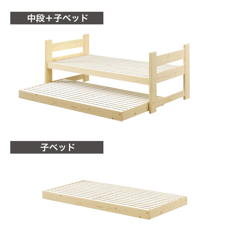 3段親子ベッド 2段ベッド 子供ベッド シングルサイズ はしご コンパクト フレーム 一人暮らし シンプル かわいい 三人用 二人用 一人用  家族 子ども用 ベット シングルベット ファリー【大型商品】