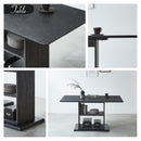 組立設置 セラミック ダイニングテーブル 140 テーブル 角丸 収納付き 棚 耐熱 耐水 耐久 石目調 マーブル調 長方形 4人掛け 6人掛け 食卓 真鍮 高級感 おしゃれ 新生活 ブラック グレー ダイニング リビング ダイアリー