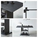 組立設置 ダイニングテーブルセット セラミック ダイニング5点セット  140 テーブル  収納付き ダイニングチェア 棚 耐熱 耐水 耐久 石目調 マーブル調 長方形 4人掛け 6人掛け 食卓 真鍮 高級感 おしゃれ  新生活 ブラック グレー diary ダイアリー【大型商品】