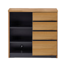 KaguBuy ロール キャビネット 幅80 収納家具 北欧 モダン 取っ手なし 上品 頑丈 箱組 木目 ツートーンカラー 国産