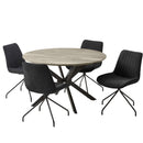 ロネ ダイニングテーブルセット 丸テーブル 4人掛け 5点セット 120cm ダイニングセット ダイニングテーブル セット コーデュロイ アイアン チェア 北欧 木目 ファブリック ダイニング カフェ【大型商品】