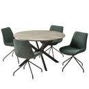 ロネ ダイニングテーブルセット 丸テーブル 4人掛け 5点セット 120cm ダイニングセット ダイニングテーブル セット コーデュロイ アイアン チェア 北欧 木目 ファブリック ダイニング カフェ【大型商品】