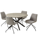 ロネ ダイニングテーブルセット 丸テーブル 4人掛け 5点セット 120cm ダイニングセット ダイニングテーブル セット コーデュロイ アイアン チェア 北欧 木目 ファブリック ダイニング カフェ【大型商品】