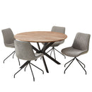 ロネ ダイニングテーブルセット 丸テーブル 4人掛け 5点セット 120cm ダイニングセット ダイニングテーブル セット コーデュロイ アイアン チェア 北欧 木目 ファブリック ダイニング カフェ【大型商品】