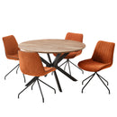 ロネ ダイニングテーブルセット 丸テーブル 4人掛け 5点セット 120cm ダイニングセット ダイニングテーブル セット コーデュロイ アイアン チェア 北欧 木目 ファブリック ダイニング カフェ【大型商品】