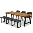 リオス 木目×ブラックモダンなダイニング5点セット 幅200cm ダイニング  PVC 水に強い ダイニングテーブル ダイニングチェア ベンチ チェア テーブル セット 5人掛け 6人掛け モダン 大型商品