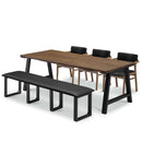 リオス 木目×ブラックモダンなダイニング5点セット 幅200cm ダイニング  PVC 水に強い ダイニングテーブル ダイニングチェア ベンチ チェア テーブル セット 5人掛け 6人掛け モダン 大型商品
