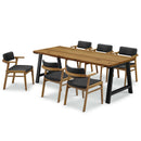 リオス 木目×ブラックモダンなダイニング7点セット 幅200cm ダイニング  PVC 水に強い ダイニングテーブル ダイニングチェア ベンチ チェア テーブル セット 5人掛け 6人掛け モダン 大型商品