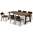 リオス 木目×ブラックモダンなダイニング7点セット 幅200cm ダイニング  PVC 水に強い ダイニングテーブル ダイニングチェア ベンチ チェア テーブル セット 5人掛け 6人掛け モダン 大型商品