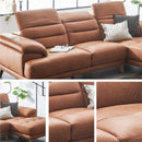 KaguBuy エーレ 組立設置 ソファ ソファー カウチソファ 幅251cm ヘッドレスト可動 左カウチ レザー風 レザーファブリック 3人掛け 4人掛け 脚高13cm アンティーク ブラウン キャメル おすすめ 高級感 大型商品