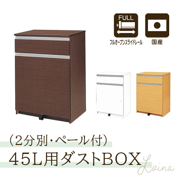 国産 ダストBOX 2分別 3色対応 45Lフタ付きペール2個付き ブラウン